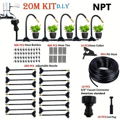 Drip Irrigation Kit Automatic Watering System Garden Sprinkler Misting Atomization Hose 5m, 20m