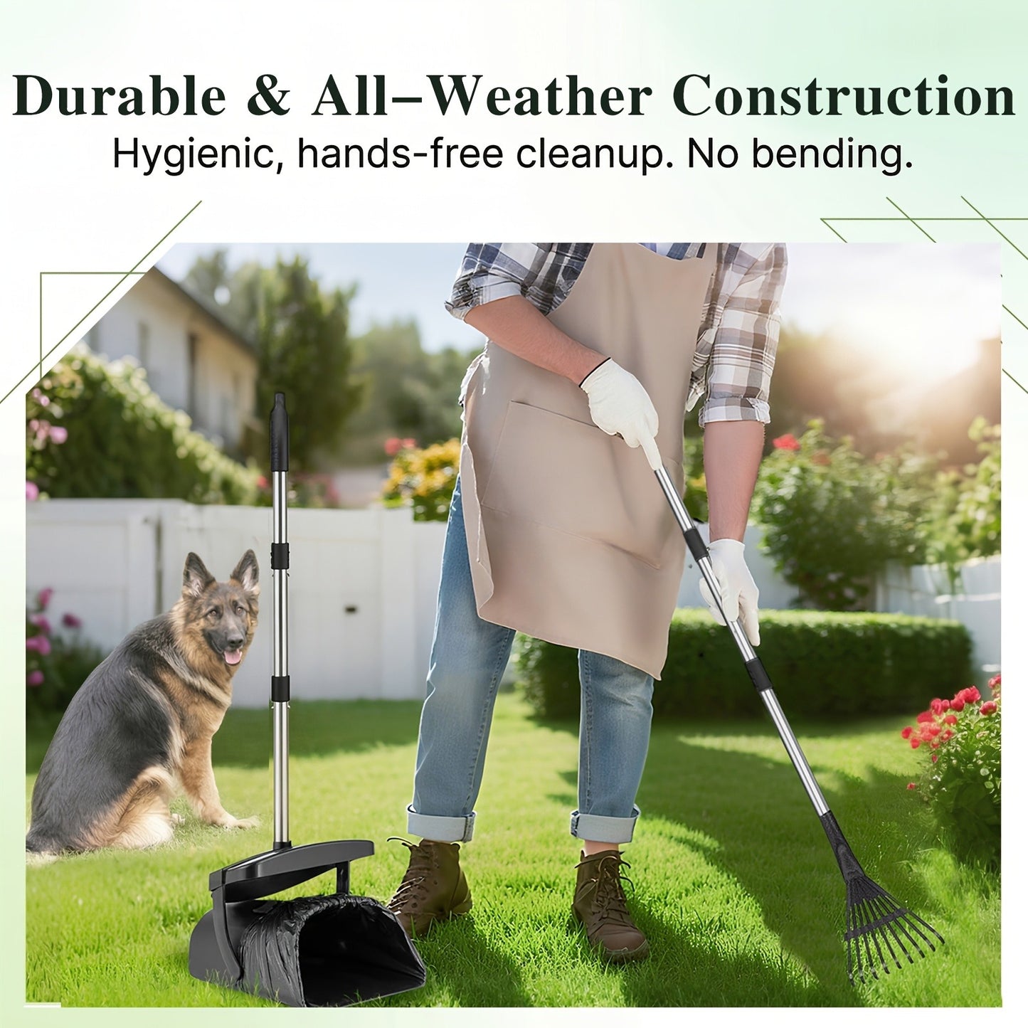 Dog Pooper Scooper with Long Handle & Swivel Bin – Heavy Duty Rake Spade Set, 40 Waste Bags Included, Pet Waste Removal for Yard Grass