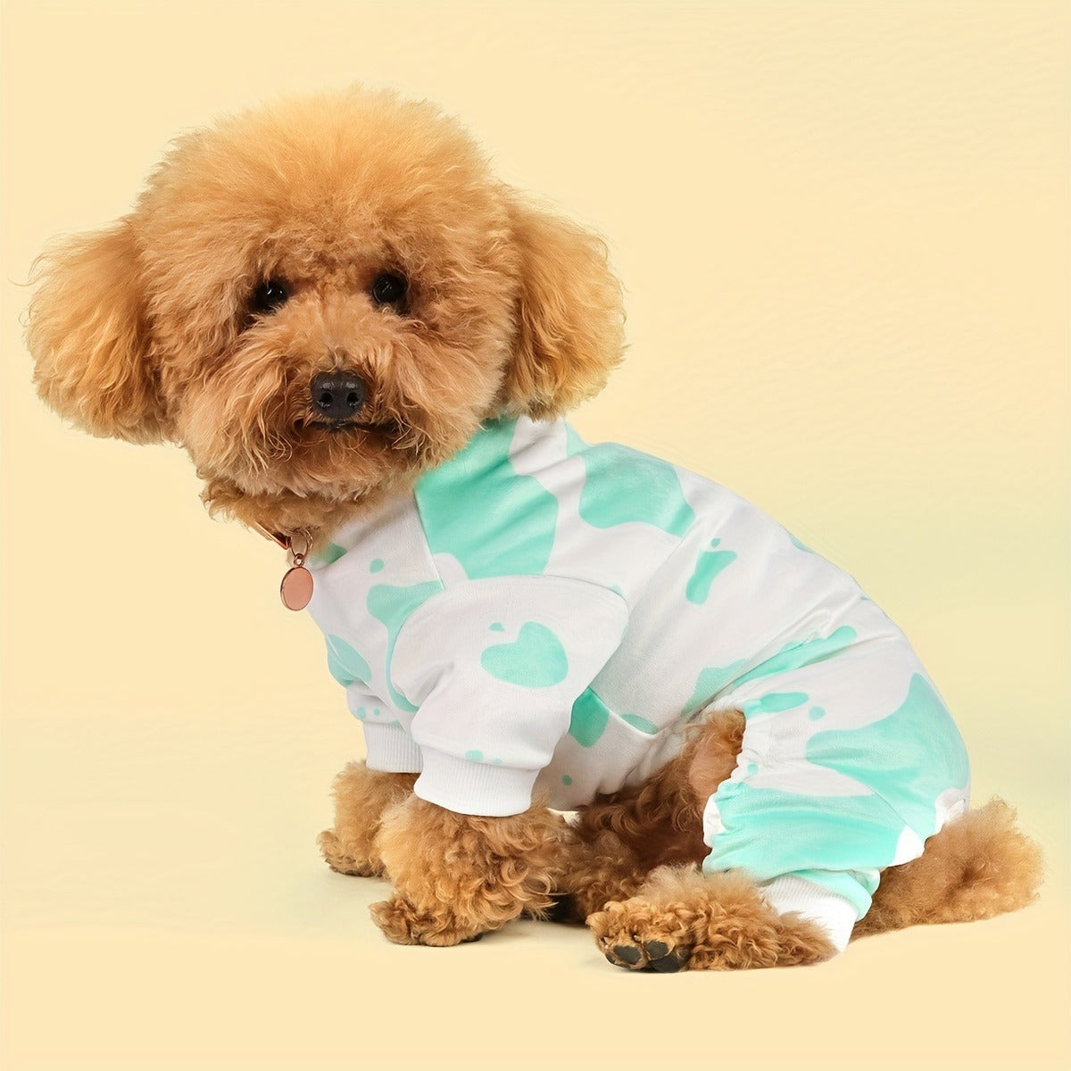 Dog Pajamas Cow Print Soft Knit Pullover Sleepwear for Small Medium Dogs, 100% Polyester Milk Swirl Texture Pet Onesie Loungewear