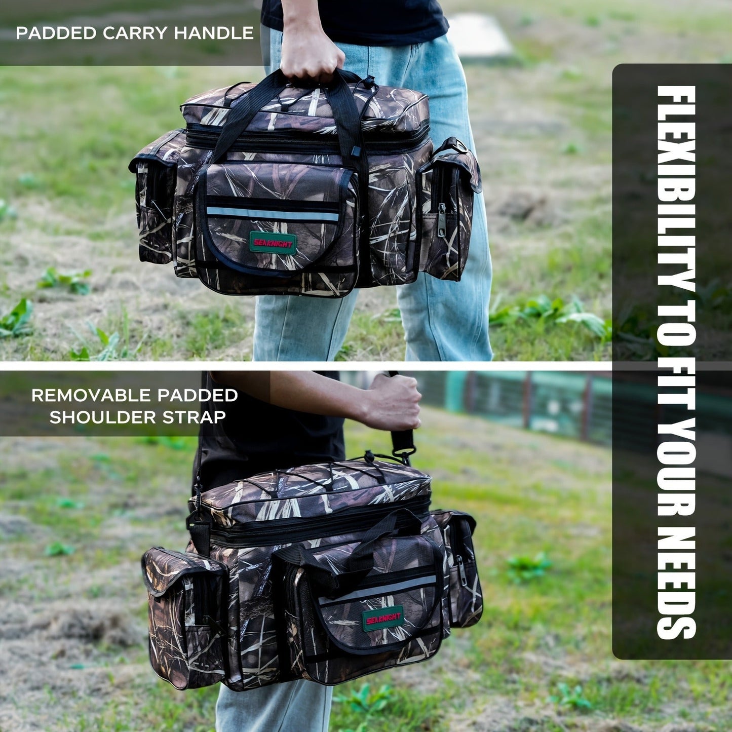 Fishing Tackle Bag Camo Durable Nylon Shoulder Carry Zipper Fishing Gear Storage Bag for Hiking Travel Outdoor Fishing Camouflage