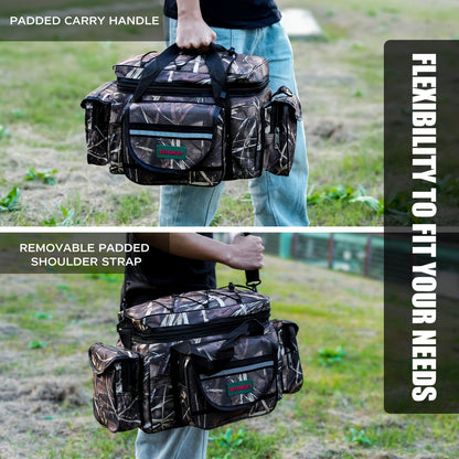 Fishing Tackle Bag Camo Durable Nylon Shoulder Carry Zipper Fishing Gear Storage Bag for Hiking Travel Outdoor Fishing Camouflage