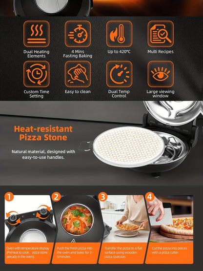 Pizza Oven Indoor 12-Inch Countertop, Heats Up to 800°F Electric Pizza Maker for Home, Fast Preheat
