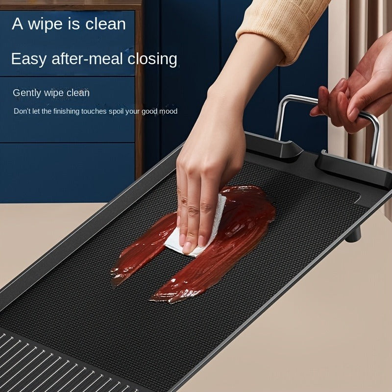 Electric Griddle 1500W Non-Stick Oblong Baking Pan 5-Speed Temperature Control Smokeless Indoor Grill for Eggs Vegetables BBQ Black