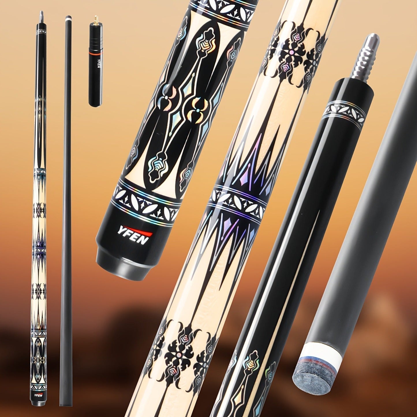 Carbon Fiber Pool Cue Stick Low Deflection Billiard Cue with 11.8mm 12.5mm Tip Pro-Taper Shaft Canadian Maple Butt Extension Compatible