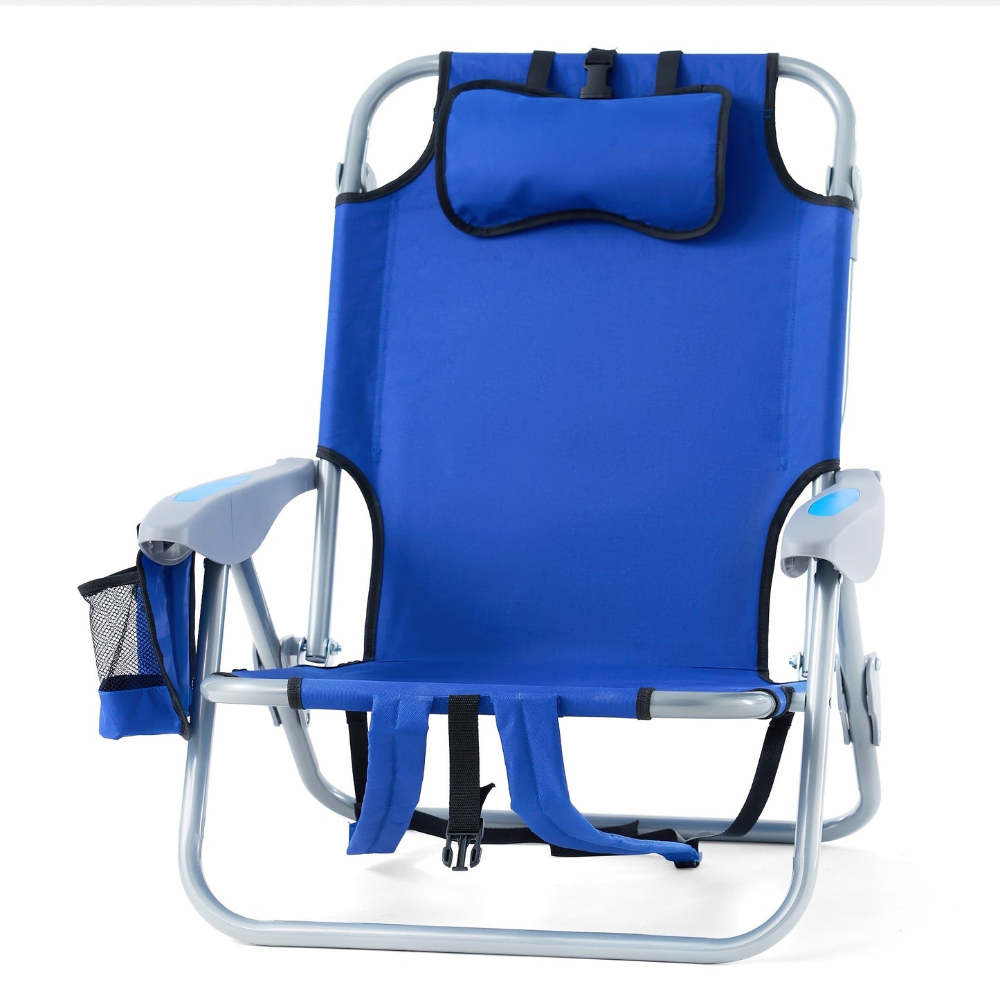 Folding Beach Chair Lay Flat Camping Chair for Adults 4 Position Adjustable Backpack Chair with Cup Holder Towel Bar Cooler Pouch