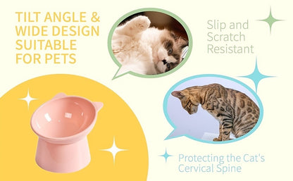 Cat Ear Shaped Raised Cat Bowls Set of 3 – Elevated Feeder Anti-Slip Base Neck Comfort Design, Pink Green Blue Feeding Dish for Cats