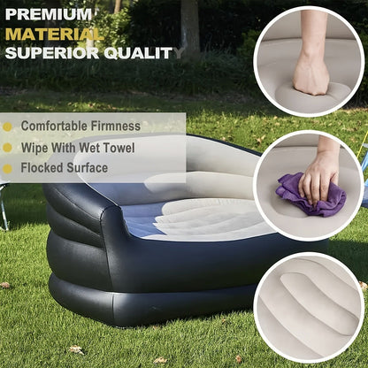 Coffee-and-Black Inflatable Sofa Bed with Raised Arms, Curved Backrest and Single Color Option