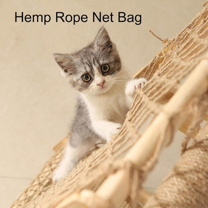 Cat Tree Triangle Cat Tower with Sisal Scratching Posts, Soft Hammock Bed & Hanging Feather Toys – Bamboo Stable Cat Climbing Tower