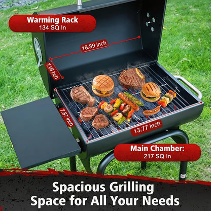 Barrel Charcoal Grill with Offset Smoker, Wheeled Cart, Side Firebox and Two Black Configuration Options