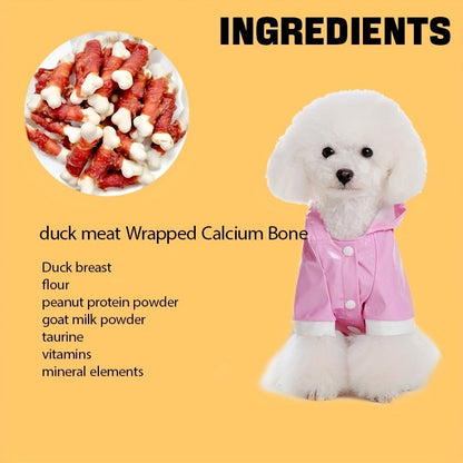 Dog Treats Chicken or Duck Wrapped Bone-Shaped Biscuits in Two-Pack Flavor Options for Reward Use