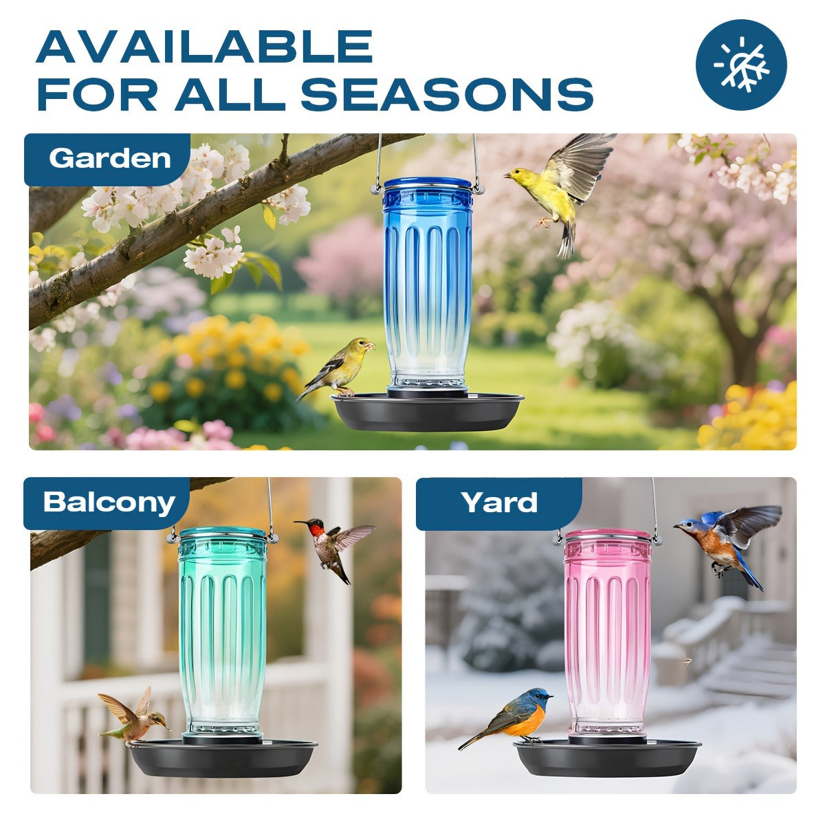 Bird Waterer Outdoor Hanging Glass Wild Bird Water Dispenser with Metal Handle – Gravity Fed Garden Yard Patio Tree Bird Feeder
