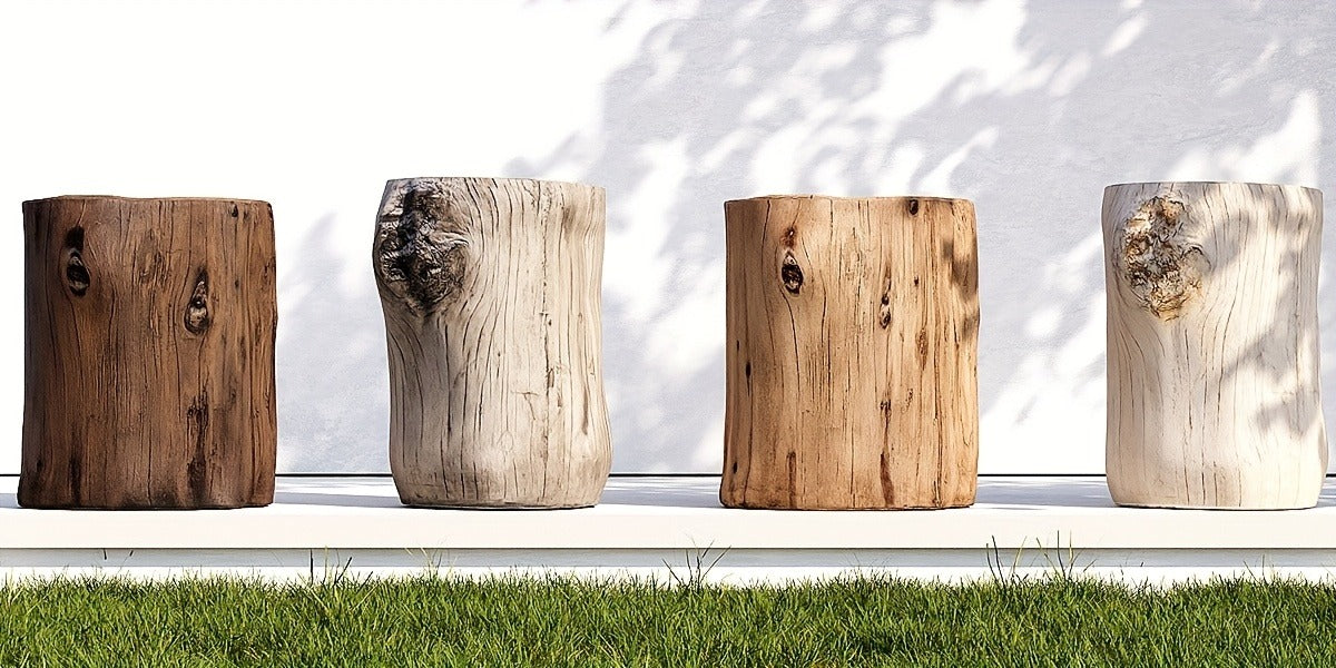 Outdoor Side Table Faux Wood Tree-Stump Design in Magnesia with Cylindrical Form and Brown Finish