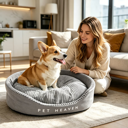 Furry Round Pet Bed for Dogs & Cats – Soft Warm Washable Dog Bed with Anti-Slip Base, Foldable Breathable Plush Cat Bed Mattress