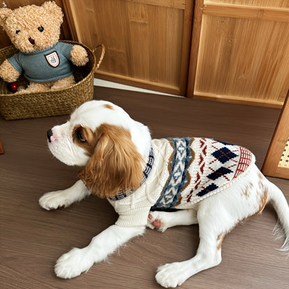 Cable Knit Dog Sweater Turtleneck – Thick Warm Winter Pet Pullover with Fair Isle Pattern, Cozy Cold Weather Knitwear