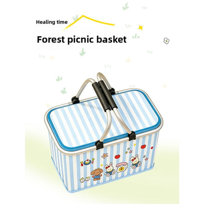 Insulated Picnic Box with Aluminum Frame – Collapsible Thermal Camping Storage Basket for Outdoor Picnic, BBQ