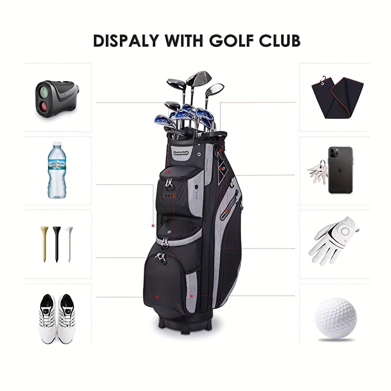 Golf Cart Bag with Full-Length Dividers – Sturdy Spacious Stand Bag with Multiple Pockets for Golf Club Organization, Accessories Storage