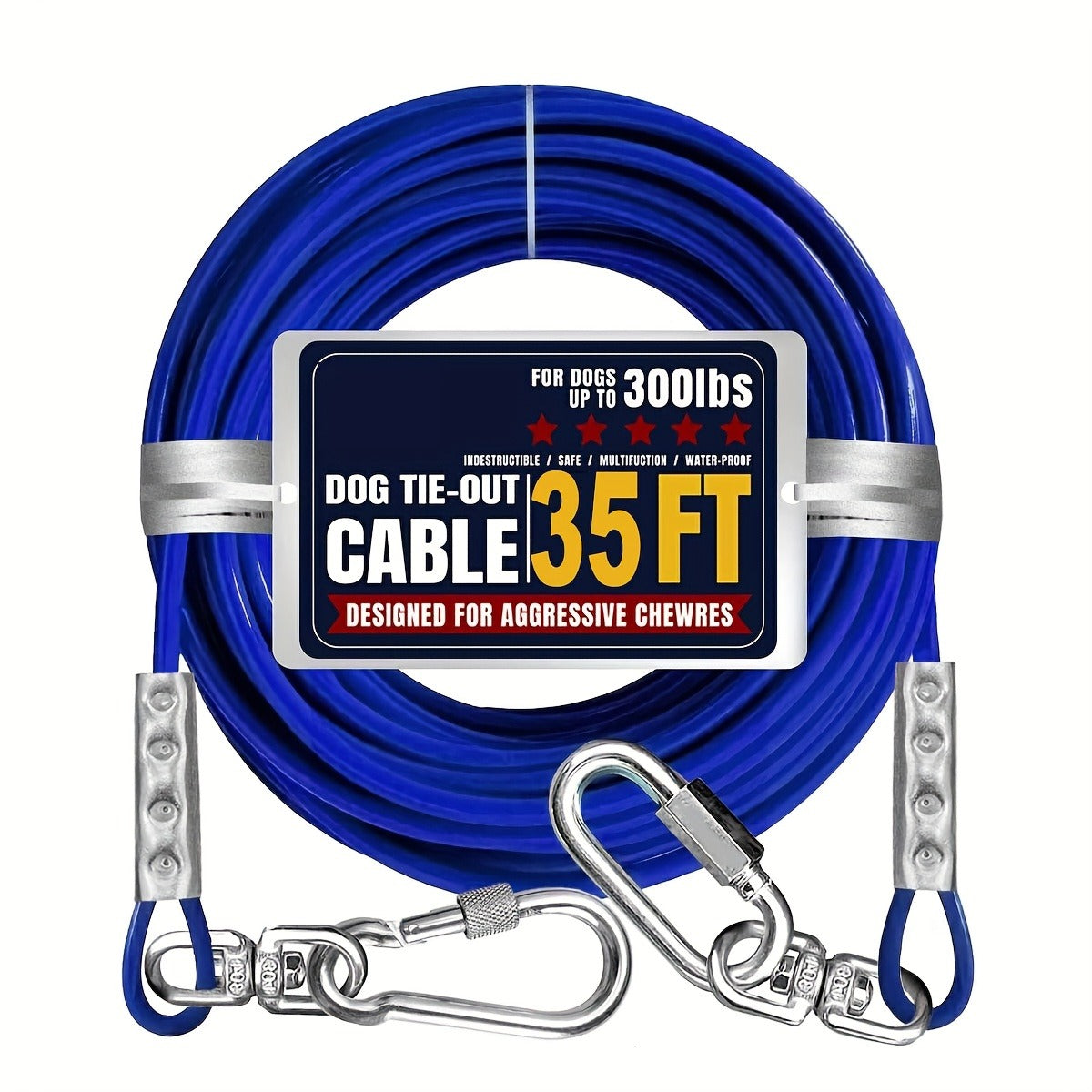 Dog Tie Out Cable for Yard Heavy Duty – Steel Wire Runner Leash with Swivel Hooks, Holds Up to 300 lbs, Anti-Tangle Dog Run Cable