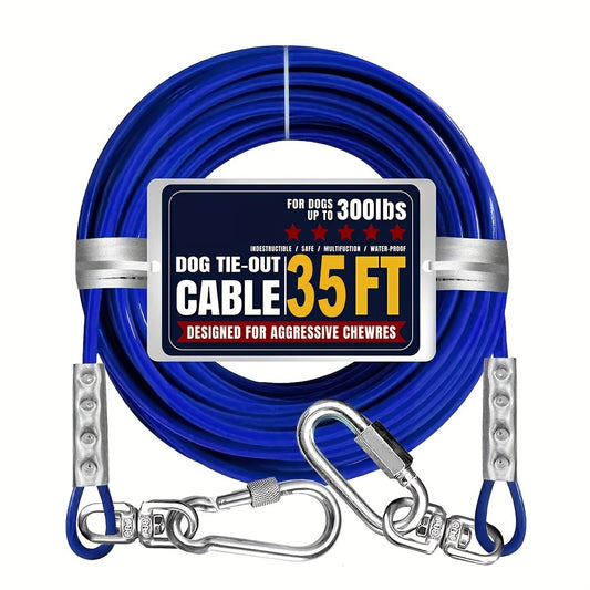 Dog Tie Out Cable for Yard Heavy Duty – Steel Wire Runner Leash with Swivel Hooks, Holds Up to 300 lbs, Anti-Tangle Dog Run Cable