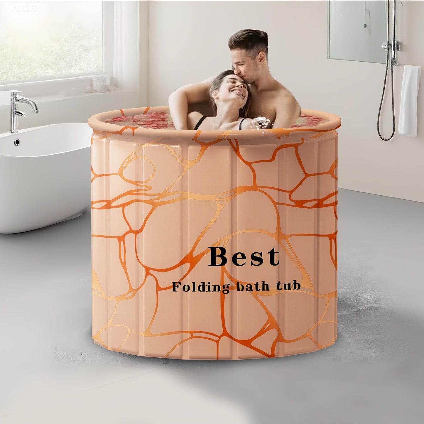 Foldable Bathtub 130 Gallon XL Deep Soak Tub for Adults, Ice Bath & Hot Spa, Indoor Outdoor, One-Piece Fold-Flat Design 31.5"x31.5"x26"