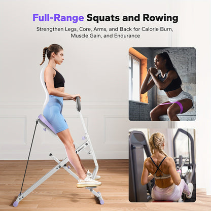 Rowing Machine 2-in-1 Squat & Row – Foldable Glute Trainer with LCD Display, 3 Resistance Bands, 350 lbs Capacity