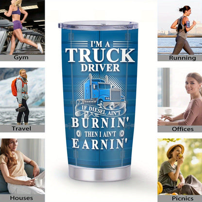 Truck Driver Graphic 20oz Stainless Steel Tumbler with Clear Lid and Blue Printed Finish for Daily Carry