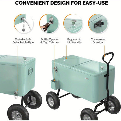 Rolling Cooler Cart 80QT Portable Wagon with 10" Wheels, Patio Beach Outdoor Drink Cooler, for Camping, Travel and Outdoor Use