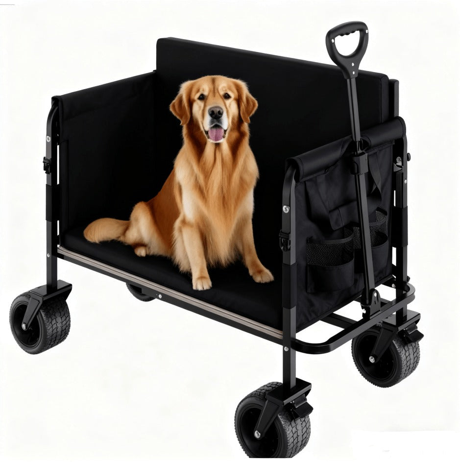 Foldable Utility Wagon Cart 550 lbs, Collapsible Outdoor Cart with Bench Seat & All-Terrain Wheels