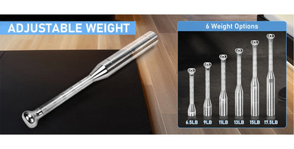 Fitness Equipment Adjustable Silver Steel Club with 6.5 to 17.5 lb Threaded Weight Configurations
