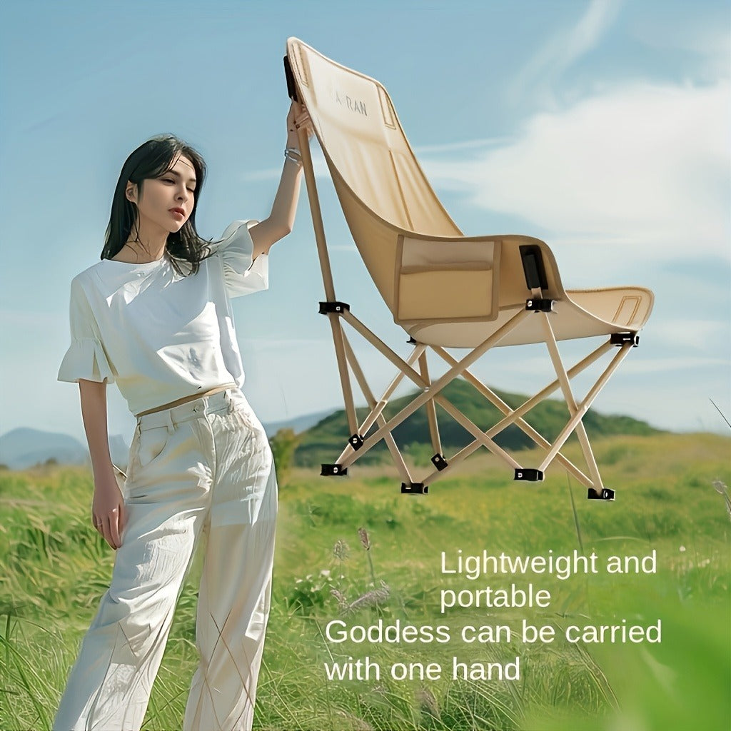 Portable Folding Moon Chair High Back 2pcs – Durable Iron Alloy Frame, Lightweight Foldable Camping Chair for Outdoor Leisure, Fishing