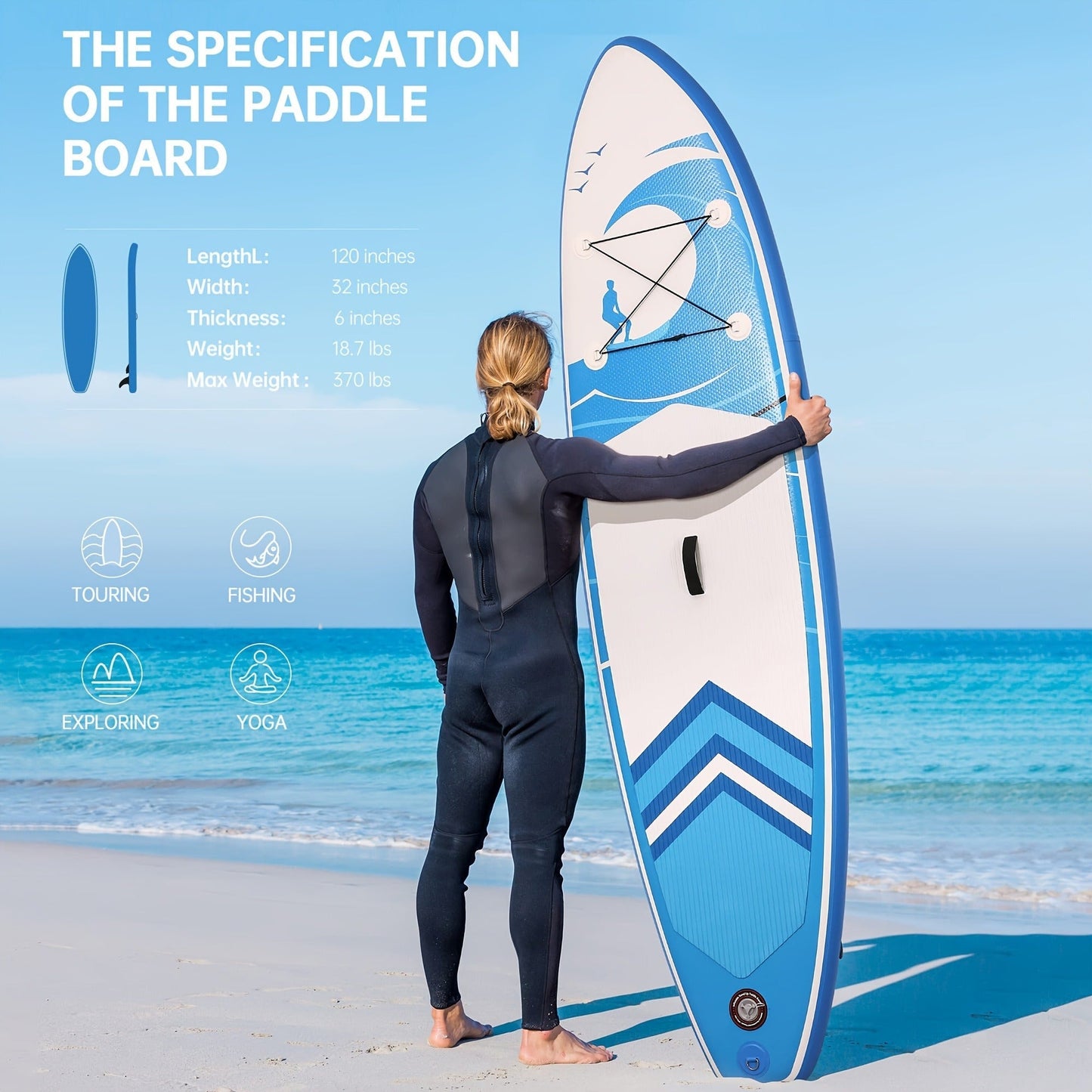 120 x 30 x 6-Inch Inflatable Stand-Up Paddle Board with Two-Plus-One Fin Setup and Six Design Options