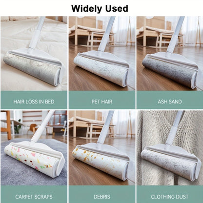 Extra-Long Adhesive Lint Roller with 49-Inch Segmented Handle and One Refill Roll for Pet Hair Cleanup