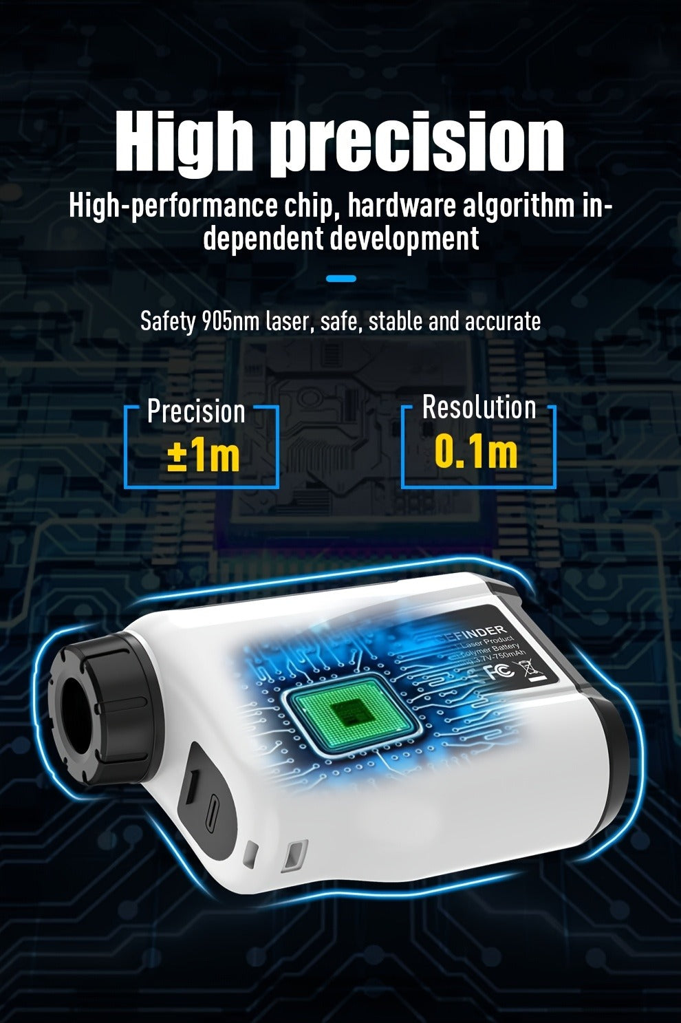 White Golf Laser Rangefinder, Model LAB12 with 1200-Yard Source Rating, 6x Optics and USB Charging