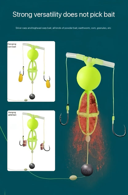 Fishing Hook Cage Set 3pcs Anti-Snag Double Hook Rig with Non-Twist Explosive & Flip Hooks – Carbon Steel Green Lure Fishing Bottom Hanging