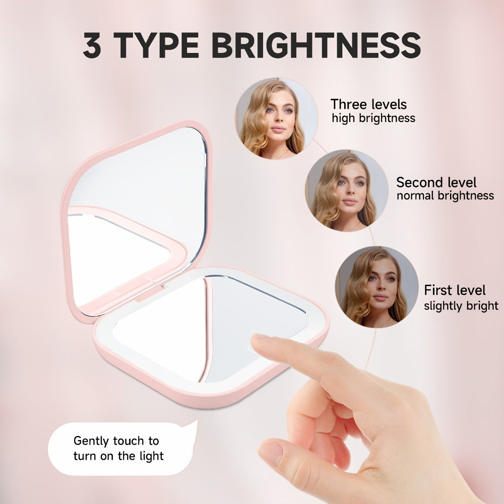 Cute Animal LED Makeup Mirror Foldable Double-Sided 3 Brightness Settings – USB Rechargeable, for Makeup, Travel and Everyday Vanity Use