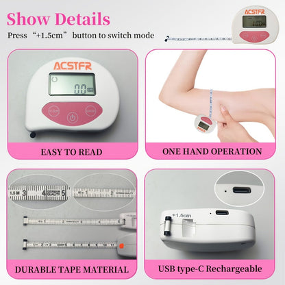 Digital Body Measuring Tape 60 Inch 150cm Smart Retractable Electronic Tape Measure for Entryways, Bedrooms and Living Spaces