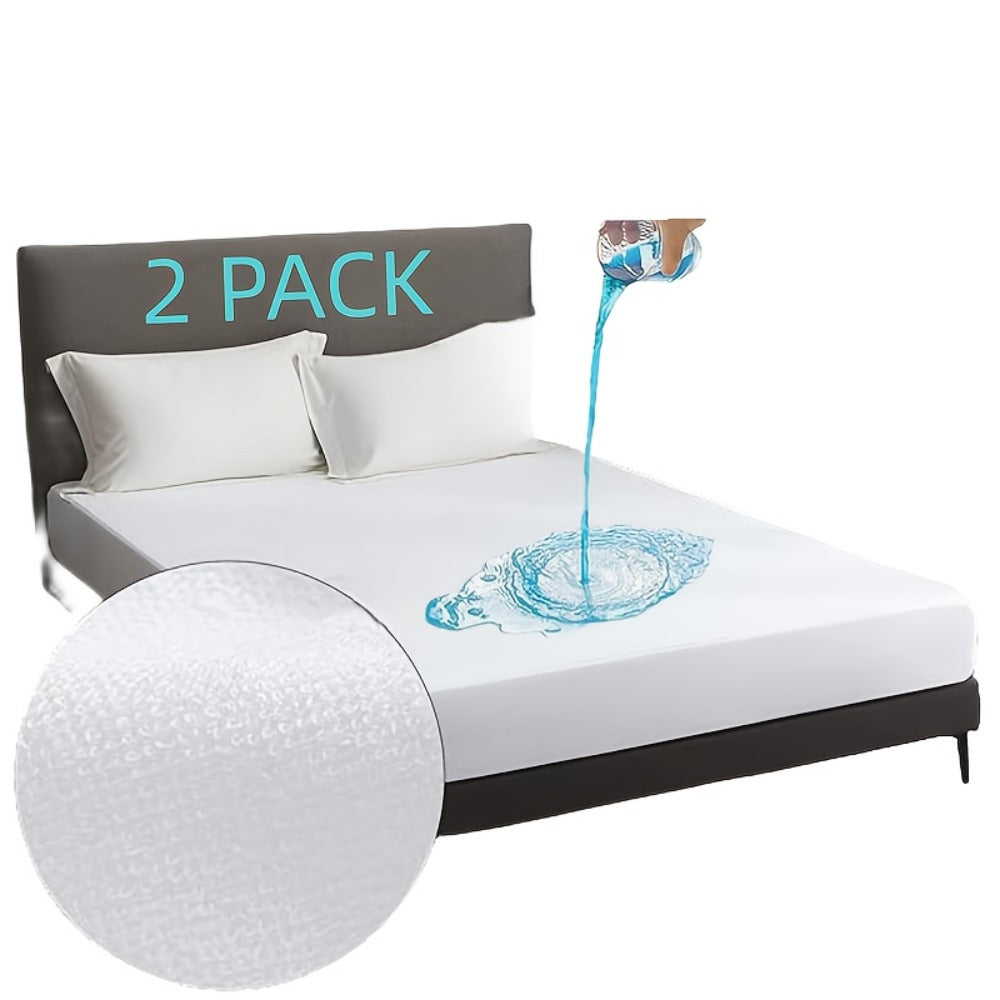 Two-Piece White Fitted Mattress Protector Set in Twin, Full, Queen or King 15-Inch-Pocket Checkouts