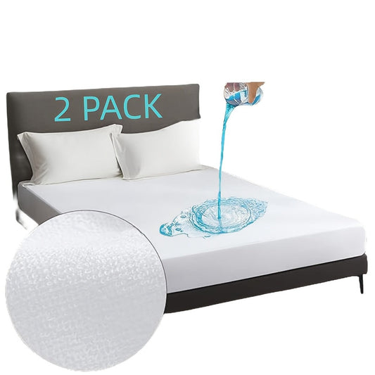 Two-Piece White Fitted Mattress Protector Set in Twin, Full, Queen or King 15-Inch-Pocket Checkouts