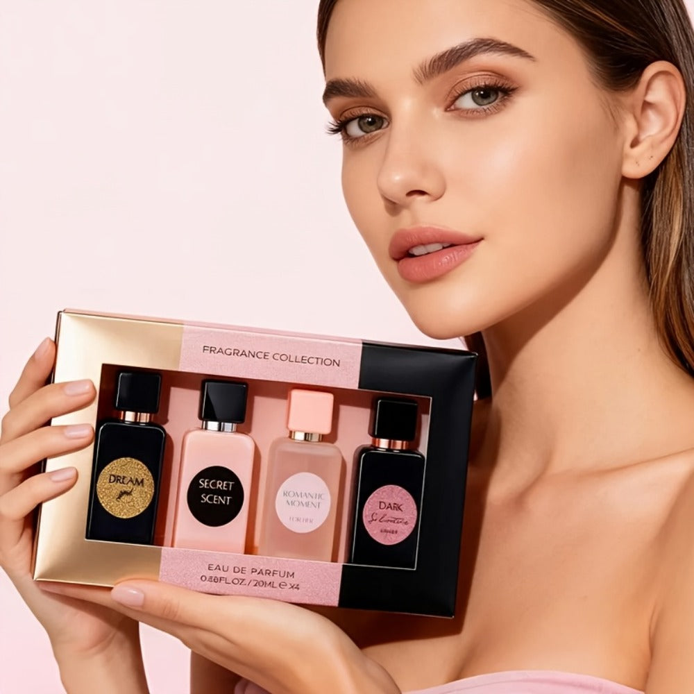 Perfume Gift Set Aroma Allure Four 20ml Eau de Parfum Sprays in Black Rose Windowed Box for Women