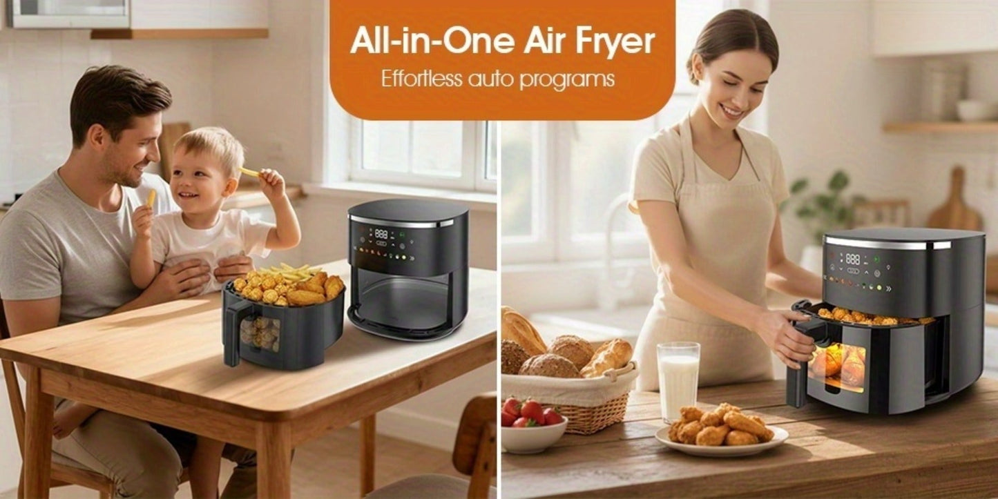 Air Fryer 6QT with 8 Preset Functions, Visible Window, Adjustable Temperature & Timer, Large Oil-Free Cooker for Crispy Fries