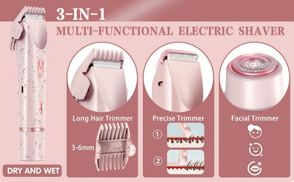 Electric Hair Trimmer for Women Dual Head IPX7 Waterproof USB Rechargeable Painless Bikini Trimmer Face Body Shaver Arms Legs Underarm