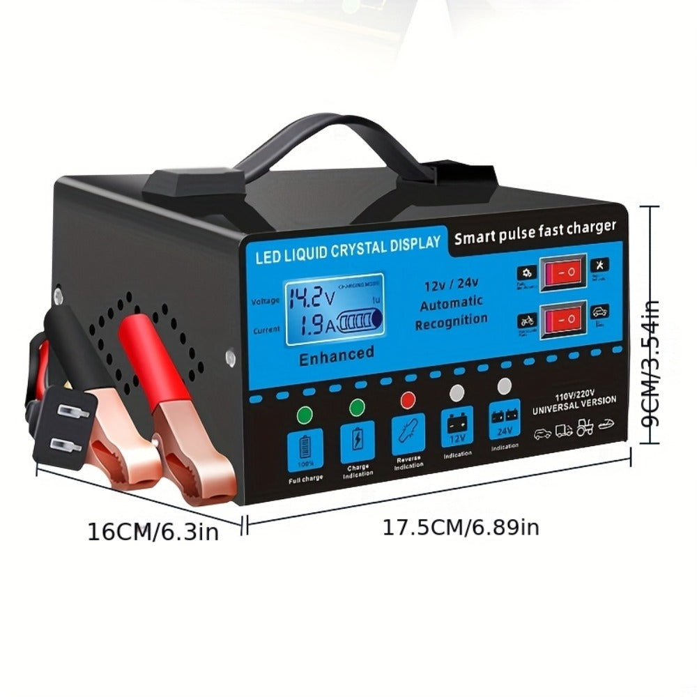 Intelligent Battery Charger & Inverter 12V & 24V – LCD Display, Trickle Maintenance, Overcharge & Short Circuit Protection for Cars Yachts