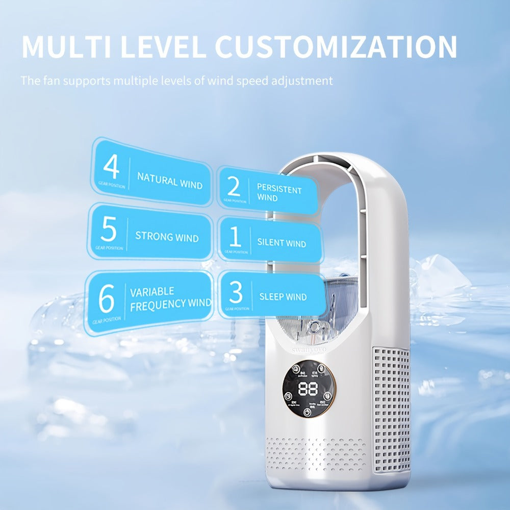 Portable Fan USB-Powered Bladeless Tower Model with Water Mist, Remote, Touch Controls and LED Light