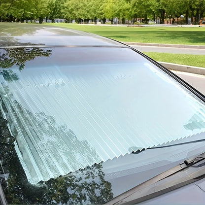 Retractable Windshield Sunshade Aluminum | Auto Fold UV Resistant Heat Insulation, Buckle Stick Install, Front Window Sun Shade Curtain