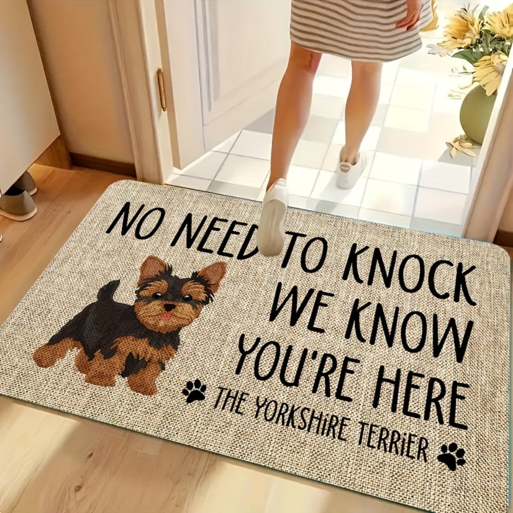 Yorkshire Terrier Entryway Floor Mat with Beige Woven-Look Print in Three Sizes up to 17.71 x 47.24 Inches