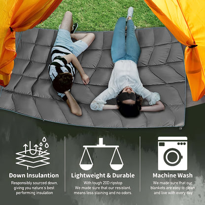 Camping Blanket Puffy Outdoor Down Alternative Windproof Warm 55x79 Inch Lightweight Printed Quilt for Beach Picnic Hammock Travel Cold