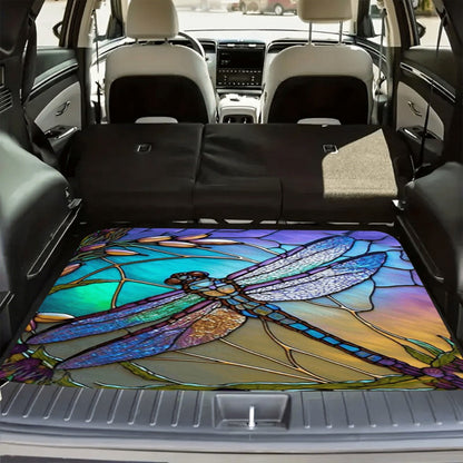 Anti-Slip Rubber Cargo Liner for SUV & Sedan – Dragonfly Floral Design Trunk Floor Mat | Heat Resistant Non-Slip Car Cargo Pad