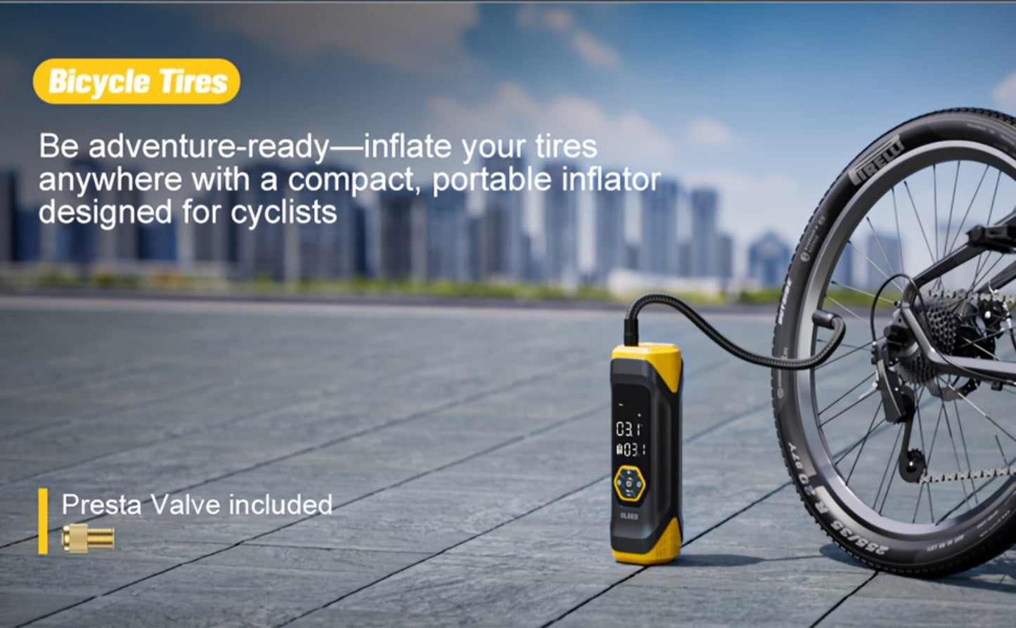 OLGEO M9 180 PSI Cordless Tire Inflator with 8000mAh Battery, Digital Gauge, LED Light and Nozzle Set