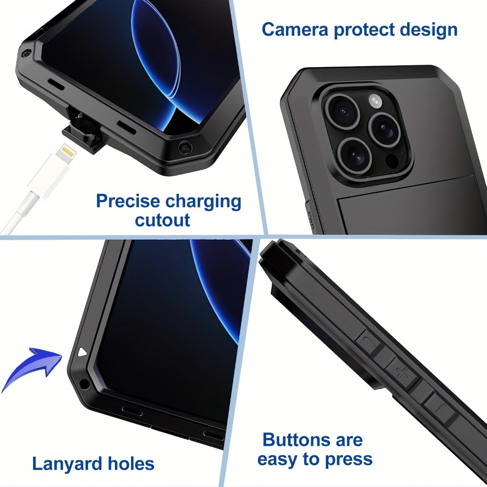 Metal Silicone Heavy Duty iPhone Case Full Body Protection – Anti-Drop Dustproof Shockproof Cover for iPhone 11 12 13 14 15 16 17 Air Plus