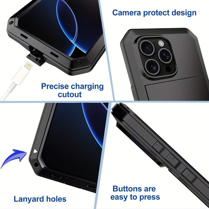 Metal Silicone Heavy Duty iPhone Case Full Body Protection – Anti-Drop Dustproof Shockproof Cover for iPhone 11 12 13 14 15 16 17 Air Plus