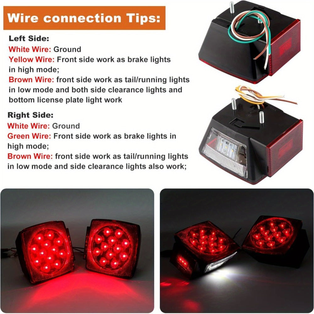 Trailer LED Light Kit – Square Stop Turn Tail Lights, 29FT Wiring Harness, 6 LED Marker Lights & 11-LED Light Bar with License Plate Bracket